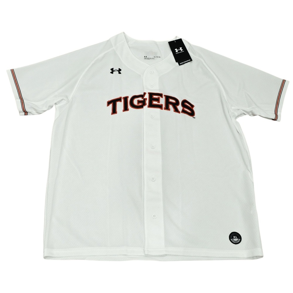 NWT Under Armour Auburn Tigers Baseball Jersey Men's XL White Full Button NCAA